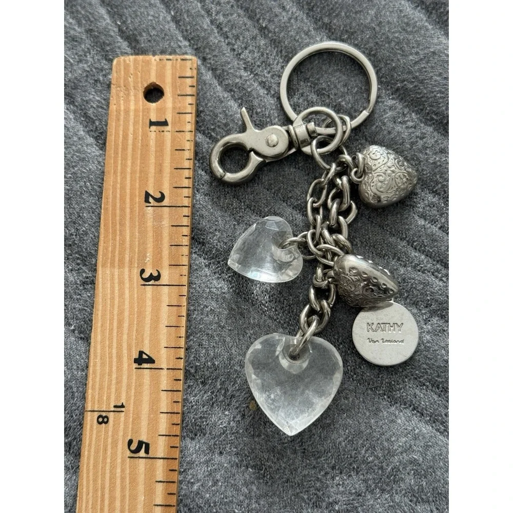 Kathy Van Zealand Silver Crystal Heart Keychain Keyring Bag Charm Accessory